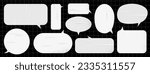 Modern grunge school sticker for collage or note. Speech bubble with realistic texture. Png emotional message. Vector illustration. White wet paper on black grid background