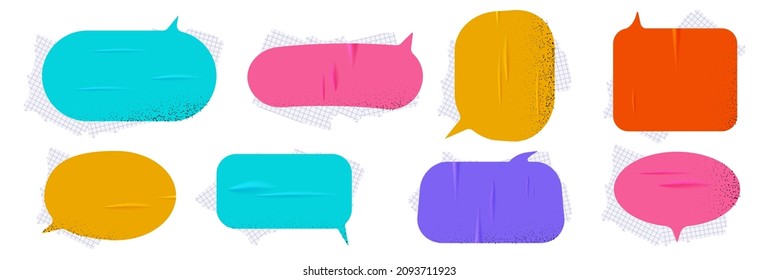 Modern grunge sticker for collage. Speech bubble with realistic texture. Png emotional message. Vector illustration.