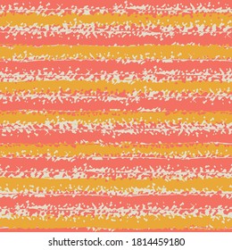 Modern grunge striped vector seamless pattern background. Backdrop of horizontal painterly stripes of pink and orange. Crayon drawing effect. Linear geometric repeat for wellness, summer concept