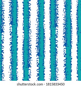 Modern grunge striped vector seamless pattern background. Backdrop of vertical white and blue stripes. Crayon or chalk drawing effect. Abstract textural linear geometric all over print for cool summer