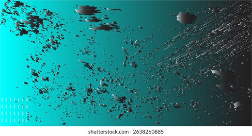 Modern grunge texture with black splatter and scratch elements on a vibrant teal gradient background, abstract digital surface ideal for futuristic and tech design.