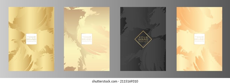 Modern grunge vector collection cover design set. Luxury fashionable background with abstract marble pattern in gold, black color. Elite premium template for menu, brochure, flyer layout, presentation