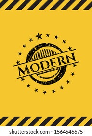 Modern grunge warning sign emblem. Vector Illustration. Detailed.