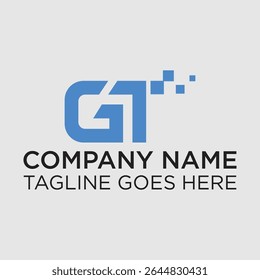 Modern GT letter logo with digital pixel elements. Ideal for tech companies, software startups, IT firms, and digital branding. Clean, professional, and fully editable vector design.