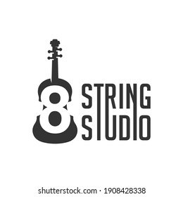 diseño de logotipo de guitarra moderno con número 8