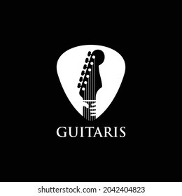 Modern Guitar in plectrum and Hand Logo design vector