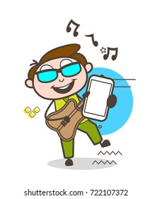 Modern Guitarist Showing a Smartphone Vector Illustration
