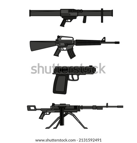 Modern gun and bomb weapons set design element isolated on white background vector illustration
