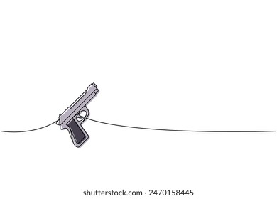 Modern gun one line colored continuous drawing. Various modern weapons continuous one line illustration. Vector linear illustration.