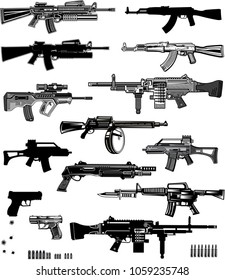 Modern  Guns: automatic weapon, machine gun and pistol