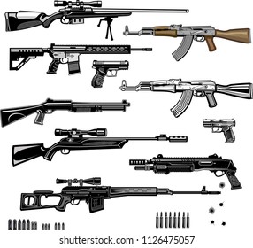 Set Cartoon Firearm Guns Machine Gun Stock Vector (Royalty Free) 1197117427