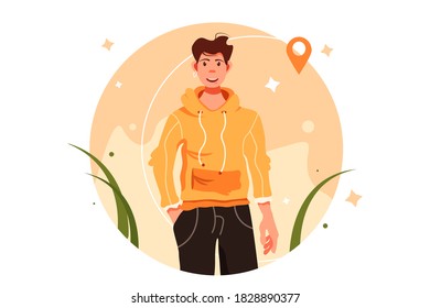 Modern guy on the street and walking on the navigation