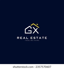 modern GX letter real estate logo in linear style with simple roof building in blue