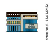 Modern gym building. Facade close-up. The concept of building a sports club for sports and bodybuilding. Sports theme. Designs for athletics, gymnastics, sports training. Exterior of the gym building
