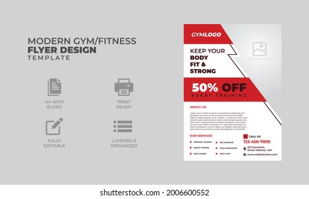 Modern gym flyer design template red and white layout