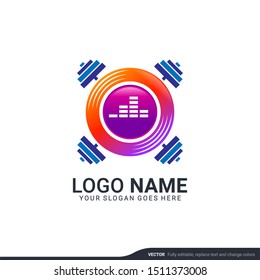 Modern gym music logo design. Editable logo design