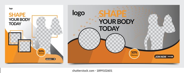 Modern gym web banner template design vector