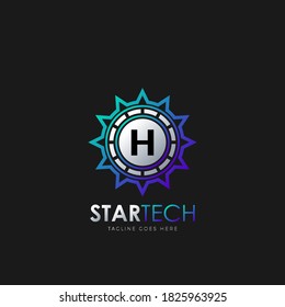 Modern H Initial logo design concept technology circle star logo template design vector.