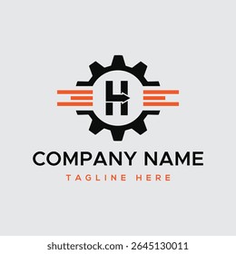 Modern H Letter Gear Logo Design Industrial Strength and Innovation