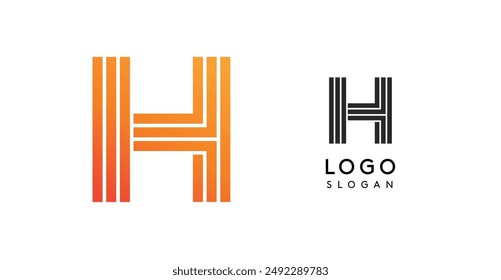 Modern H letter monogram logo. Abstract design with linear, geometric lines, orange and black gradient. For corporate branding, business identity, professional company logos. Vector illustration.