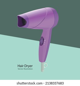 Modern hair dryer isolated on green background, vector illustration