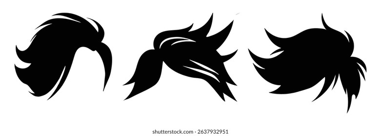 Modern hair icon pack with abstract trendy silhouette hairstyle design collection for fashionable male style isolated vector illustration artwork.