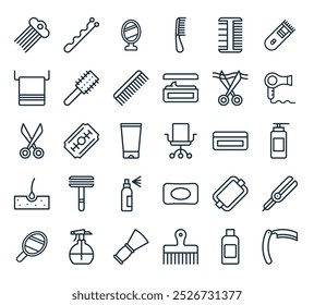 modernes Friseur-Ikonenpaket. perfekt für lineare ui Designs mit Vektorrasierer, Lotion, Kamm, Pinsel, Spray und mehr Icons.