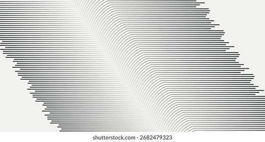 Moderno patrón dinámico de líneas medias que fluye en colores negros con espacio para texto aislado sobre fondo blanco. Arte vectorial