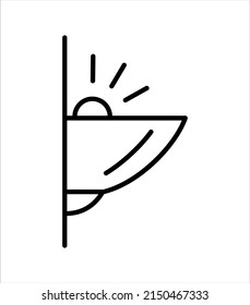 Modern half moon wall sconce. Vector line icon. Home interior decoration. Flush mounted wall light. Isolated object on white background