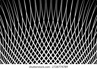 Moderno fondo de semitono con entrelazado de líneas blancas en fondo negro, patrón dinámico creativo, decoración de Vector original