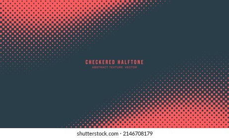 Modern Halftone Checkered Pattern Vector Rounded Square Dots Horizontal Smooth Curved Border Red Blue Abstract Background. Chequered Subtle Pop Art Texture. Half Tone Graphic Minimalist Wallpaper