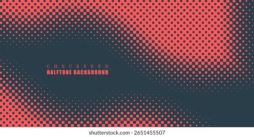 Moderno Meio-Tom Checkered Padrão Vetor Arredondado Quadrado Pontos Horizontais Liso Curvado Borda Vermelho Azul Abstrato Fundo. Xadrez Sutil Pop Art Textura. Vetor marcado