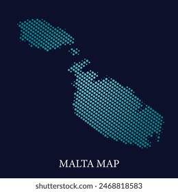 Modern halftone dot effect on dark background with map of Malta