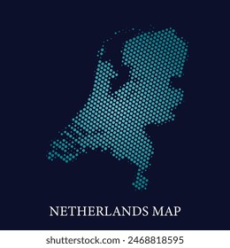 Modern halftone dot effect on dark background with map of Netherlands