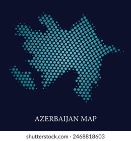 Efecto de punto de semitono moderno sobre fondo oscuro con mapa de Azerbaiyán
