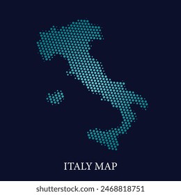 Moderner Halbtonpunkt-Effekt auf dunklem Hintergrund mit Karte von Italien