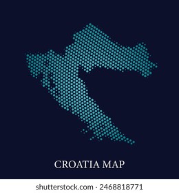 Modern halftone dot effect on dark background with map of Croatia