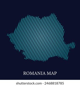 Efecto de punto de semitono moderno sobre fondo oscuro con mapa de Rumania