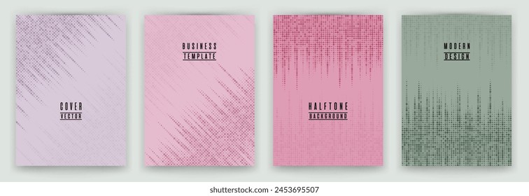 Moderne Halftone Punkt Textur Plakat Hintergrund Vektorgrafik Set. Broschüren-Deckblatt Digitale Vorlagen. Minimale Muster Poster Hintergründe Kollektion. Abstrakte Cover-Layouts. Halbton-Punkt-Textur.