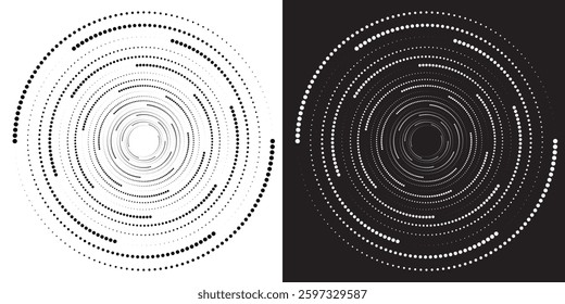 Modern Halftone dots in circle form. Spiral logo, icon or design element. Black dots on a white background simple modern art