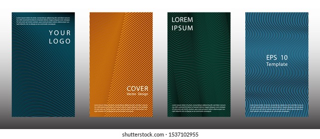 Modern halftone gradient cover page templates vector set. Flat graphic design. Placard halftone backgrounds collection. Book covers with lines, curves geometry. Minimal patterns.