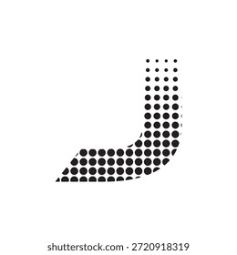 Ilustración vectorial moderna de la letra J del semitono, diseño punteado audaz de la tipografía en el fondo blanco