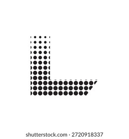 Ilustración vectorial moderna de la letra L del semitono, diseño punteado audaz de la tipografía en el fondo blanco