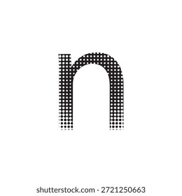Moderna letra n Ilustración vectorial de semitono con patrón punteado creativo y tono de pantalla degradado de estilo de arte Pop