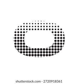 Ilustración vectorial moderna de la letra O del semitono, diseño punteado audaz de la tipografía en el fondo blanco