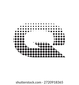 Ilustración vectorial moderna de la letra Q del semitono, diseño punteado audaz de la tipografía en el fondo blanco