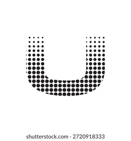 Ilustración vectorial moderna de la letra U del semitono, diseño punteado audaz de la tipografía en el fondo blanco