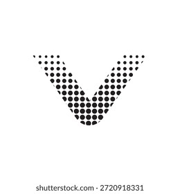 Moderne Halbtonbuchstaben-V-Vektorgrafik, fettes gepunktetes Typografiedesign auf weißem Hintergrund
