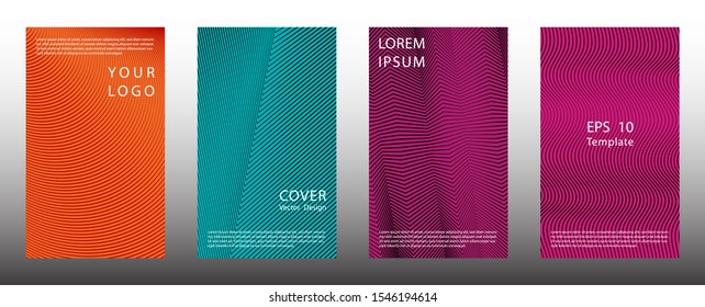 Modern halftone lines cover page templates vector set. Flat graphic design. Flyer halftone backgrounds collection. Report covers with lines, curves geometry. Vector layouts.