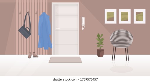 modern hall interior empty no people room with hanging clothes horizontal vector illustration